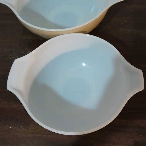 Set of 2 vintage Pyrex Homestead speckled beige with blue floral pattern 443,444 - Picture 3 of 4